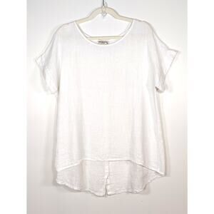 Terzo Millennio 100% Linen Tunic Top White High Low Hem Italy M Lagenlook